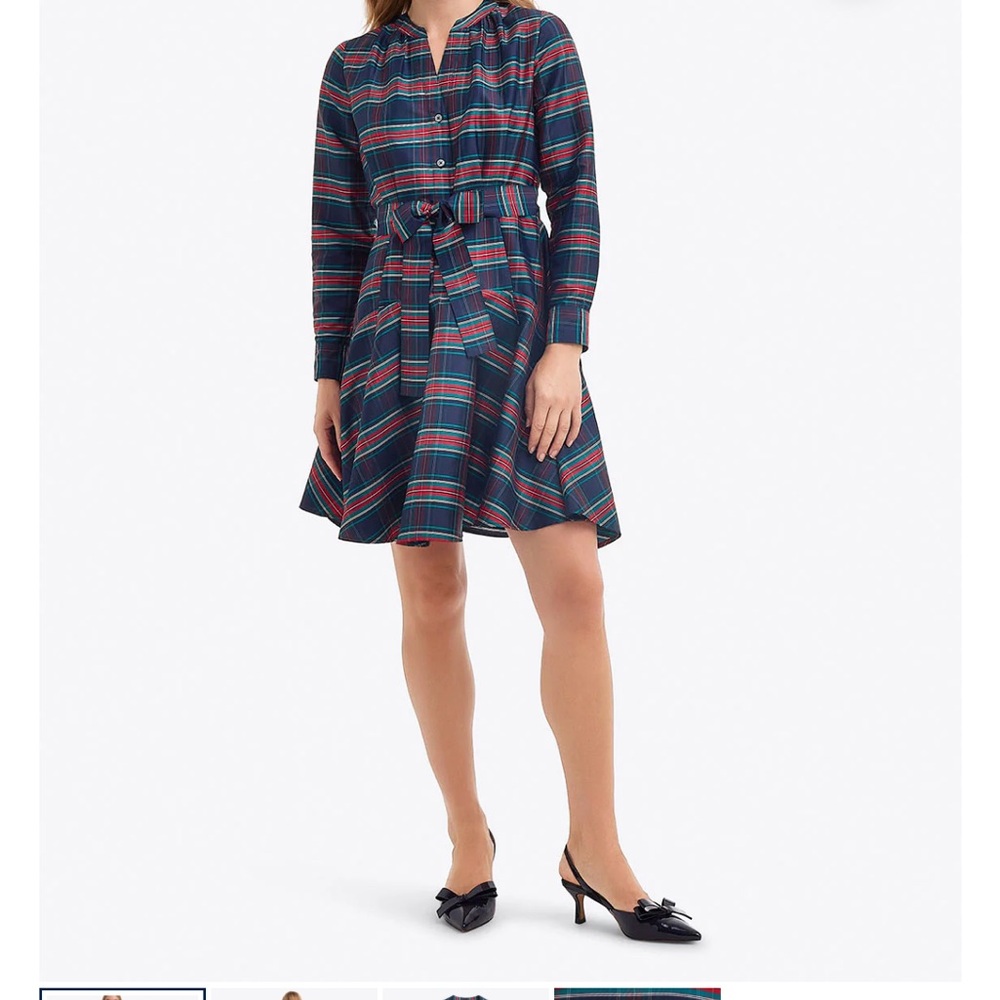 Draper James Navy and Red Plaid Long Sleeve Dress